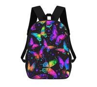 sinyumoney 3D Neon Butterfly Wallpaper Kid's Backpack Waterproof 17inch School Bag Cute Rucksacks Fashion Casual Schoolbag for Kids for Girl Boy School