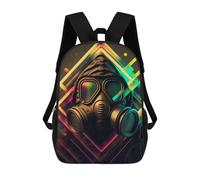 sinyumoney 3D Neon Gas Mask Artwork -2 Print Children Backpack for School Students Backpacks Schoolbag Shoulder Book Bags 17inch