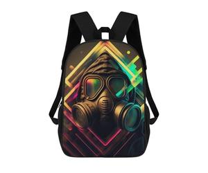 sinyumoney 3D Neon Gas Mask Artwork -2 Print Children Backpack for School Students Backpacks Schoolbag Shoulder Book Bags 17inch
