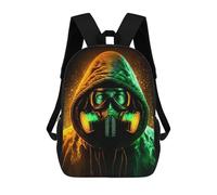 sinyumoney 3D Neon Gas Mask Hoodie Kid's Backpack Waterproof School Bag Bookbag Cute Rucksacks Fashion Casual Schoolbag for Kids for Girl Boy School 17inch