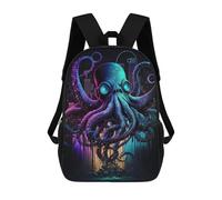 sinyumoney 3D Neon Octopus Cityscape Print Children Backpack for School Students Backpacks Schoolbag Shoulder Book Bags 17inch