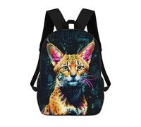 sinyumoney 3D Neon Serval Cat Kid's Backpack Waterproof 17inch School Bag Cute Rucksacks Fashion Casual Schoolbag for Kids for Girl Boy School