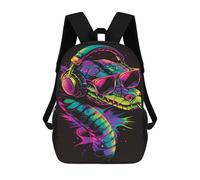 sinyumoney 3D Neon Snake Headphones Art Print Kid's Backpack Waterproof 17inch School Bag Cute Rucksacks Fashion Casual Schoolbag for Kids for Girl Boy School