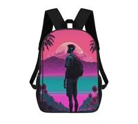 sinyumoney 3D Neon Sunset Journey Kid's Backpack Waterproof School Bag Bookbag Cute Rucksacks Fashion Casual Schoolbag for Kids for Girl Boy School 17inch