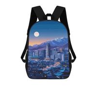 sinyumoney 3D Night Cityscape with Mountains And Moon Printing Daypacks Kids Casual Backpack Knapsack High Capacity Rucksack Travel Laptop Book Bag 17inch