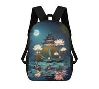sinyumoney 3D Night Lotus Lantern Tower Print Children Backpack for School Students Backpacks Schoolbag Shoulder Book Bags 17inch
