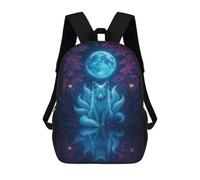 sinyumoney 3D Nine-tailed Fox Under Moonlight 17 Inch School Backpack Student Casual Backpack For Kid's Children's Daypack Bookbag Hiking Sports Outdoor Work Travel Laptop Bag