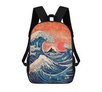 sinyumoney 3D Ocean Wave Sunset Art Print-1 Printing Daypacks Kids Casual Backpack Knapsack High Capacity Rucksack Travel Laptop Book Bag 17inch