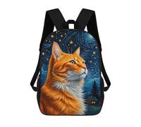 sinyumoney 3D Orange Cat Starry Night Printing Daypacks Kids Casual Backpack Knapsack High Capacity Rucksack Travel Laptop Book Bag 17inch