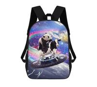 sinyumoney 3D Panda Riding Cow on UFO School Backpack for Kids Adult,Animal Schoolbags Large Bookbags Casual Daypack with Side Mesh Pocket 17inch