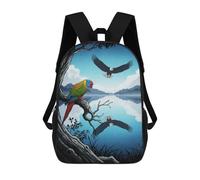 sinyumoney 3D Parrot And Eagles Lake Printing Daypacks Kids Casual Backpack Knapsack High Capacity Rucksack Travel Laptop Book Bag 17inch