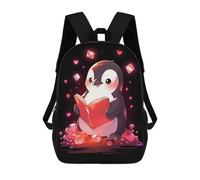 sinyumoney 3D Penguin Book Lover Printing Daypacks Kids Casual Backpack Knapsack High Capacity Rucksack Travel Laptop Book Bag 17inch