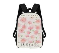 sinyumoney 3D Peony Flower Market Luoyang 17 Inch School Backpack Student Casual Backpack For Kid's Children's Daypack Bookbag Hiking Sports Outdoor Work Travel Laptop Bag