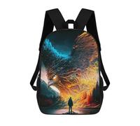 sinyumoney 3D Phoenix Rising A Man Faces The Giant Bird Kid's Backpack Waterproof School Bag Bookbag Cute Rucksacks Fashion Casual Schoolbag for Kids for Girl Boy School 17inch