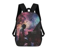 sinyumoney 3D Pianist Galaxy Silhouette Kid's Backpack Waterproof 17inch School Bag Cute Rucksacks Fashion Casual Schoolbag for Kids for Girl Boy School