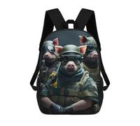 sinyumoney 3D Pigs in Military Gear Kid's Backpack Waterproof School Bag Bookbag Cute Rucksacks Fashion Casual Schoolbag for Kids for Girl Boy School 17inch