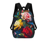 sinyumoney 3D Pink Red Yellow Roses Kid's Backpack Waterproof 17inch School Bag Cute Rucksacks Fashion Casual Schoolbag for Kids for Girl Boy School