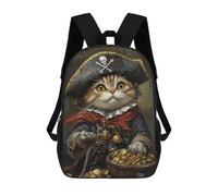 sinyumoney 3D Pirate Cat Treasure Chest-29 Kid's Backpack Waterproof School Bag Bookbag Cute Rucksacks Fashion Casual Schoolbag for Kids for Girl Boy School 17inch