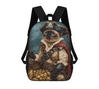 sinyumoney 3D Pirate Cat Treasure Chest-7 Kid's Backpack Waterproof 17inch School Bag Cute Rucksacks Fashion Casual Schoolbag for Kids for Girl Boy School