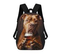 sinyumoney 3D Pitbull Beer Kid's Backpack Waterproof 17inch School Bag Cute Rucksacks Fashion Casual Schoolbag for Kids for Girl Boy School