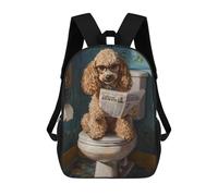 sinyumoney 3D Poodle Reading Newspaper on Toilet Kid's Backpack Waterproof School Bag Bookbag Cute Rucksacks Fashion Casual Schoolbag for Kids for Girl Boy School 17inch