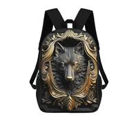 sinyumoney 3D Powerful Golden King Wolf 17 Inch School Backpack Student Casual Backpack For Kid's Children's Daypack Bookbag Hiking Sports Outdoor Work Travel Laptop Bag
