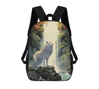 sinyumoney 3D Printed 17inch A Wolf at The Waterfall Children's School Bags Rucksacks High Capacity Travel Kids School Bag Fashion Book Bags Boy Girl Back Pack