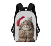 sinyumoney 3D Printed 17inch American Bobtail Cat with Santa Hat Children's School Bags Rucksacks High Capacity Travel Kids School Bag Fashion Book Bags Boy Girl Back Pack