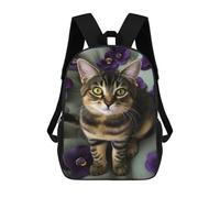 sinyumoney 3D Printed 17inch Backpack Adorable Tabby Cat with Purple Flowers Children's Travel Lightweight School Bags Boys Girls School Bag for Middle School Students