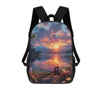 sinyumoney 3D Printed 17inch Backpack Anime Sunset Lake Romance Children's Travel Lightweight School Bags Boys Girls School Bag for Middle School Students
