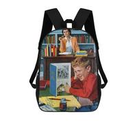 sinyumoney 3D Printed 17inch Backpack At The Library Children's Travel Lightweight School Bags Boys Girls School Bag for Middle School Students