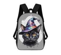 sinyumoney 3D Printed 17inch Backpack Black Cat Wizard Children's Travel Lightweight School Bags Boys Girls School Bag for Middle School Students