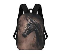 sinyumoney 3D Printed 17inch Backpack Black Horse Portrait Children's Travel Lightweight School Bags Boys Girls School Bag for Middle School Students