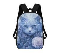 sinyumoney 3D Printed 17inch Backpack Blue Cat with Flowers Children's Travel Lightweight School Bags Boys Girls School Bag for Middle School Students