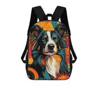 sinyumoney 3D Printed 17inch Backpack Border Collie Pop Art Energetic Border Collie in Pop Art Form Children's Travel Lightweight School Bags Boys Girls School Bag for Middle School Students