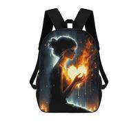 sinyumoney 3D Printed 17inch Backpack Burning Heart Children's Travel Lightweight School Bags Boys Girls School Bag for Middle School Students