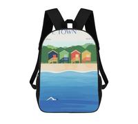 sinyumoney 3D Printed 17inch Backpack Cape Town Beach Huts Illustration Children's Travel Lightweight School Bags Boys Girls School Bag for Middle School Students