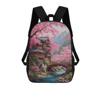 sinyumoney 3D Printed 17inch Backpack Cherry Blossom Valley Landscape Children's Travel Lightweight School Bags Boys Girls School Bag for Middle School Students