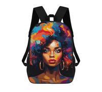 sinyumoney 3D Printed 17inch Backpack Colorful Afro Woman Art Print Children's Travel Lightweight School Bags Boys Girls School Bag for Middle School Students
