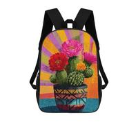 sinyumoney 3D Printed 17inch Backpack Colorful Cactus Flower Pot Art Print Children's Travel Lightweight School Bags Boys Girls School Bag for Middle School Students