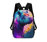 sinyumoney 3D Printed 17inch Backpack Colorful Hippo Art Print Children's Travel Lightweight School Bags Boys Girls School Bag for Middle School Students