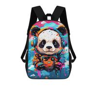sinyumoney 3D Printed 17inch Backpack Colorful Panda with Headphones Children's Travel Lightweight School Bags Boys Girls School Bag for Middle School Students