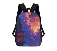 sinyumoney 3D Printed 17inch Backpack Colorful Sky Tower Sunset Children's Travel Lightweight School Bags Boys Girls School Bag for Middle School Students