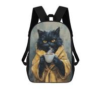 sinyumoney 3D Printed 17inch Backpack Cozy Cat with Coffee Mug Children's Travel Lightweight School Bags Boys Girls School Bag for Middle School Students