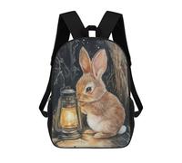 sinyumoney 3D Printed 17inch Backpack Curious Bunny with Lantern Children's Travel Lightweight School Bags Boys Girls School Bag for Middle School Students