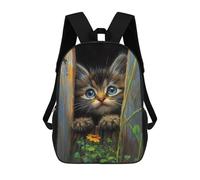sinyumoney 3D Printed 17inch Backpack Curious Kitten Peeking Through Fence Children's Travel Lightweight School Bags Boys Girls School Bag for Middle School Students