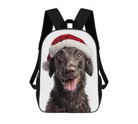 sinyumoney 3D Printed 17inch Backpack Curly-Coated Retriever Dog with Santa Hat Children's Travel Lightweight School Bags Boys Girls School Bag for Middle School Students