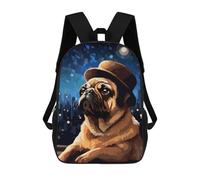 sinyumoney 3D Printed 17inch Backpack Cute Pug Hat Pixel Art Children's Travel Lightweight School Bags Boys Girls School Bag for Middle School Students