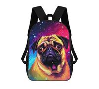 sinyumoney 3D Printed 17inch Backpack Cute Pug Pixel Art Children's Travel Lightweight School Bags Boys Girls School Bag for Middle School Students