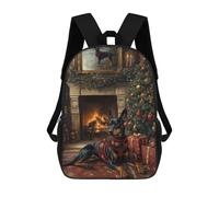 sinyumoney 3D Printed 17inch Backpack Doberman in Festive Sweater Dog Christmas Portrait by Fireplace Children's Travel Lightweight School Bags Boys Girls School Bag for Middle School Students